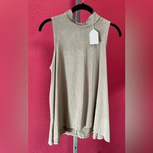 Sleeveless Beige Suede-Textured Women's Tank Top